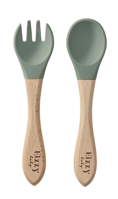 Bamboo Spoon and Fork Set (Sage)