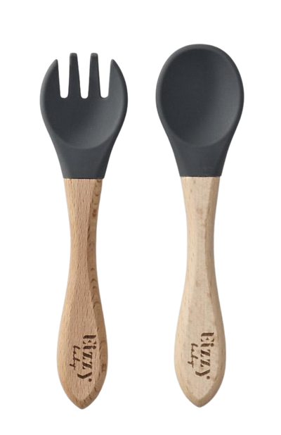 Bamboo Spoon and Fork Set (Dark Grey)