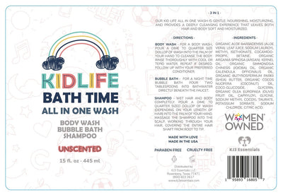 Kidlife Natural Bath Time 3 in 1 Shea & Organic Aloe Body Wash- Herbal Unscented  15 Oz. Kids Head to Toe All in One Bath and Body Soap. Bubble Bath, Bodywash and Shampoo