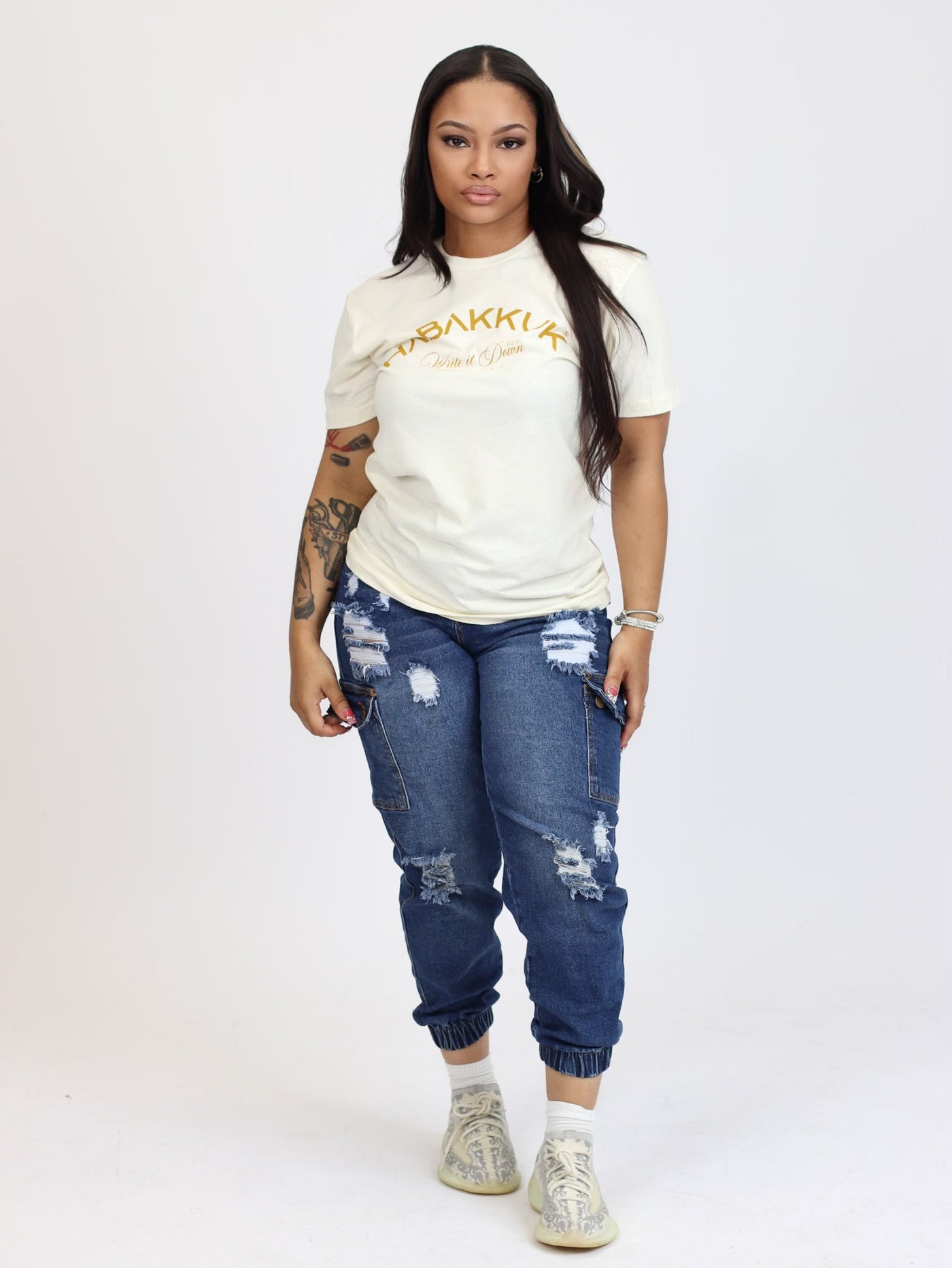 "Classic Logo Tee" (Cream Tee/ Brown Print)