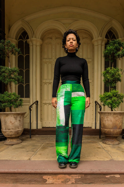 Green Blocks and Stripes Palazzo Pants