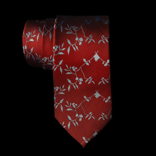 Red White Floral Neck Tie