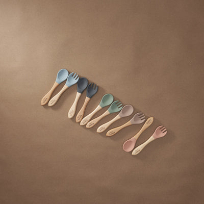 Bamboo Spoon and Fork Set (Muted Blue)