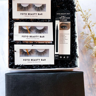 BLACK FAUX LEATHER LUXURY BEAUTY GIFT SET