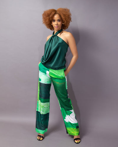 Green Blocks and Stripes Palazzo Pants
