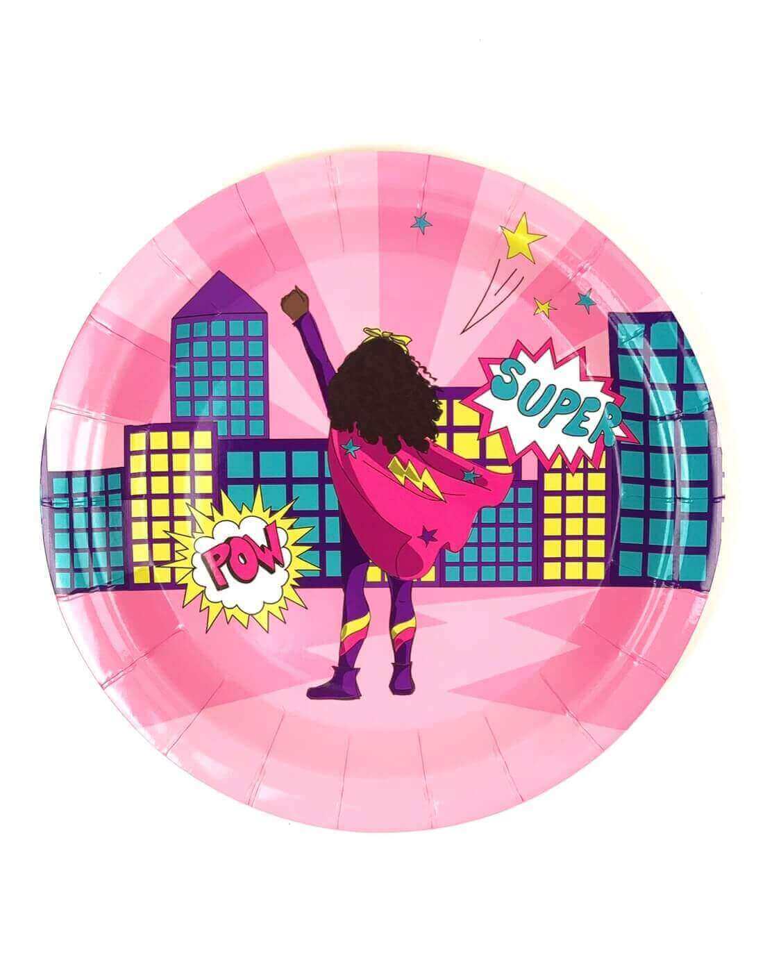 Girl Superhero Paper Plates | Pink (Small)