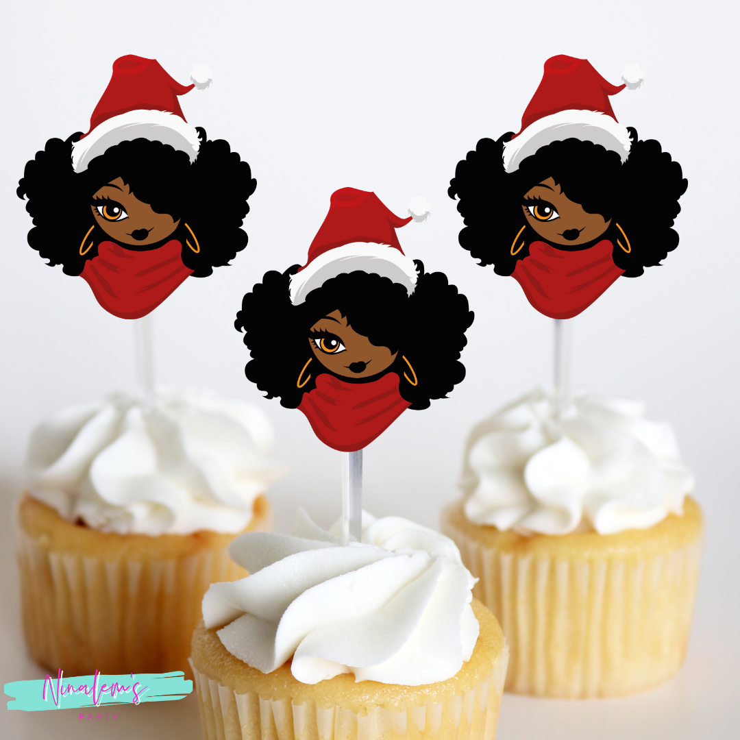 Black Mrs Claus Cupcake Toppers (Face Only)