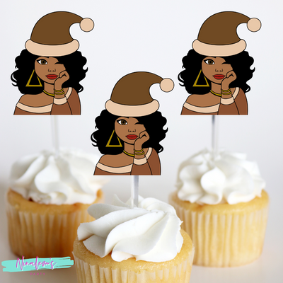 Melanin Christmas Diva Cupcake Toppers