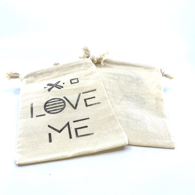 Hand Stamped, Love Me, Cotton Drawstring Pouches 4" X 6"