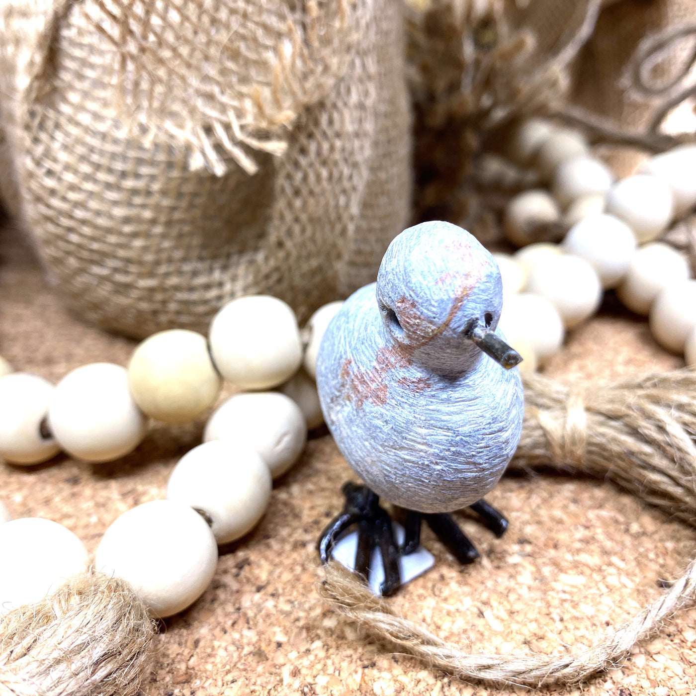 Small, Recycled Metal and Stone, 2" Chickadee Sculpture