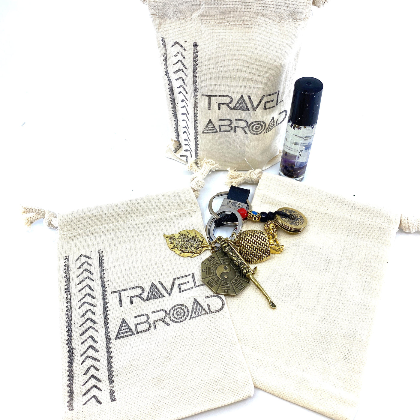 Hand Stamped, Travel Abroad, Cotton Drawstring Pouches 4" X 6"