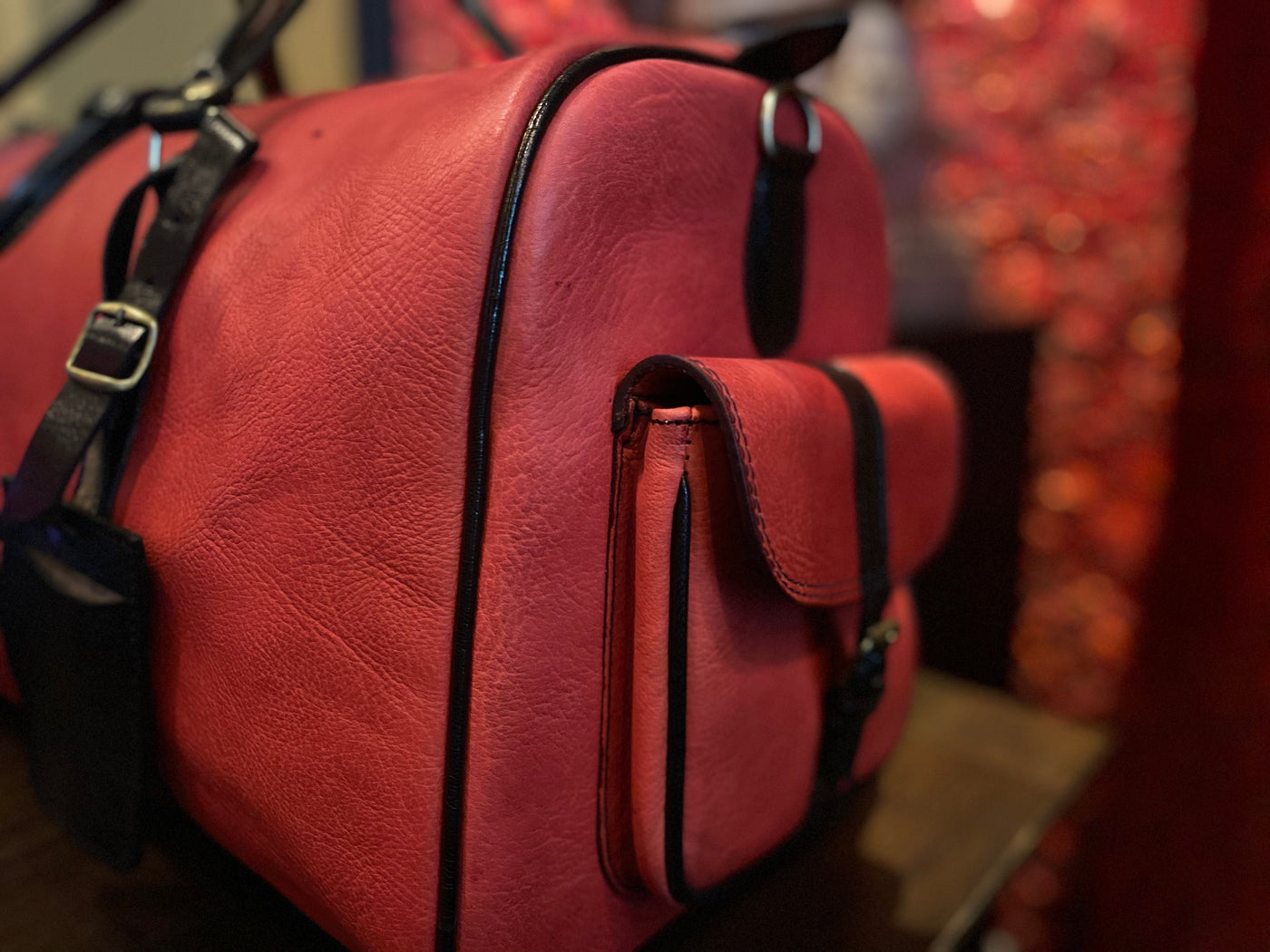 The Weekender - Red and Black Premium Leather Duffle Bag