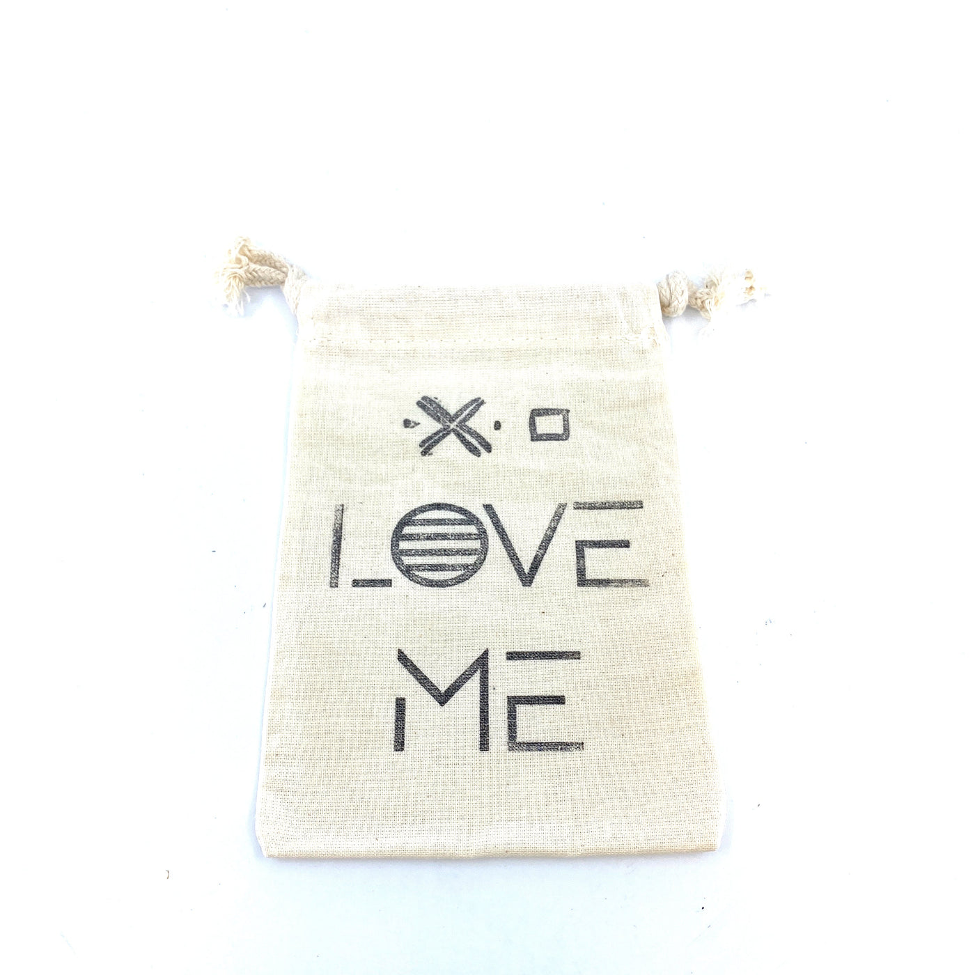 Hand Stamped, Love Me, Cotton Drawstring Pouches 4" X 6"